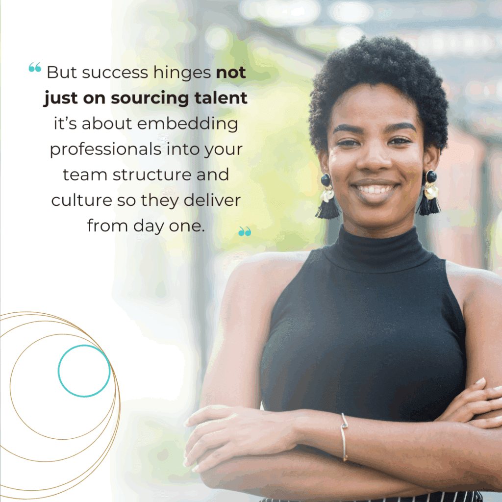 GCO Partners Talent-as-a-Service model showing how embedding remote professionals into team structure and culture drives performance from day one.